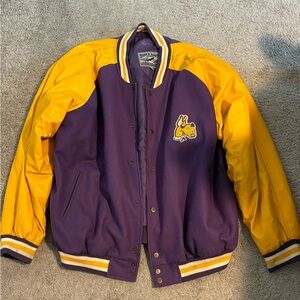 University At Albany Great Dane Steve & Barry's Varsity Jacket Purple Yellow XXL